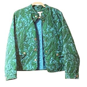 Charter Club green and blue quilted paisley preppy classic Jacket 100%‎ cotton